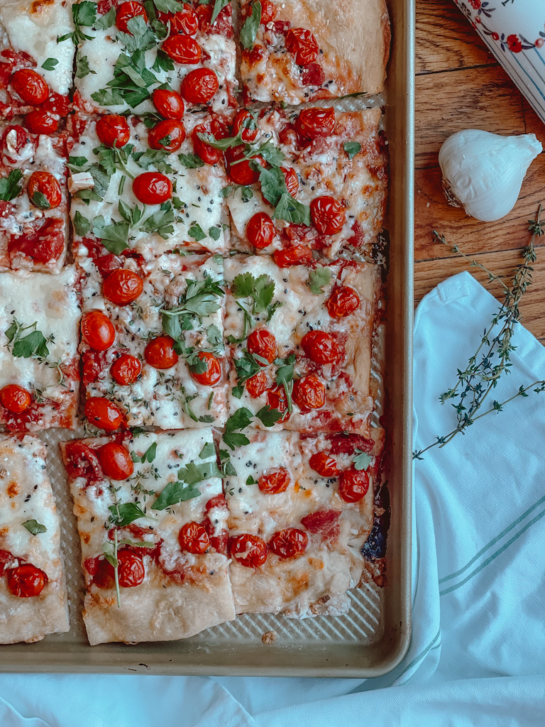 Sheet Pan Margherita Pizza - Thyme With Caroline